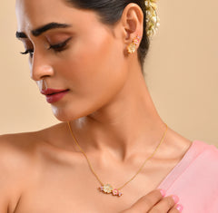 Bloom Babe Flora Stylish 925 Silver Earring with Pink AD