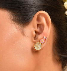 Bloom Babe Flora Stylish 925 Silver Earring with Pink AD