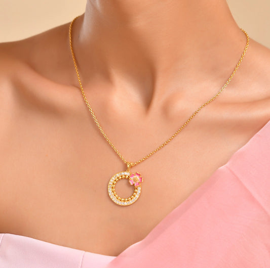 Rosy Dream 925 Silver Necklace with 22kt Gold Plated Chain