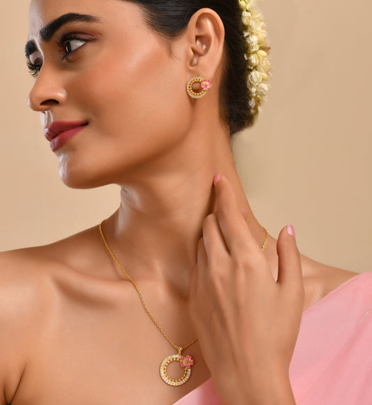 Rosy Dream 925 Silver Necklace & Earring Combo