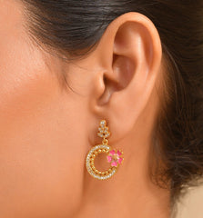 Flora Drip 925 Silver Drop Earring with Pink Enamel