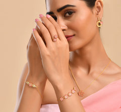 Pink Mist Flora 925 Silver Ring with 22kt Gold Plating