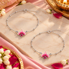 Roovi Laxmis Grace 925 Silver Lotus Adjustable Anklet for Women (2 Pc) |  Daily Wear