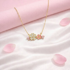 Bloom Babe 925 Silver Flora Necklace with Pink AD