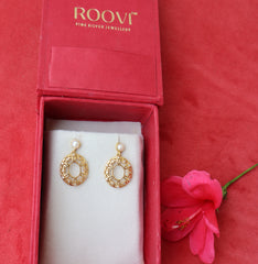 Roovi Flora Pearl Drop Earrings in 925 Silver with 22kt Gold Plating