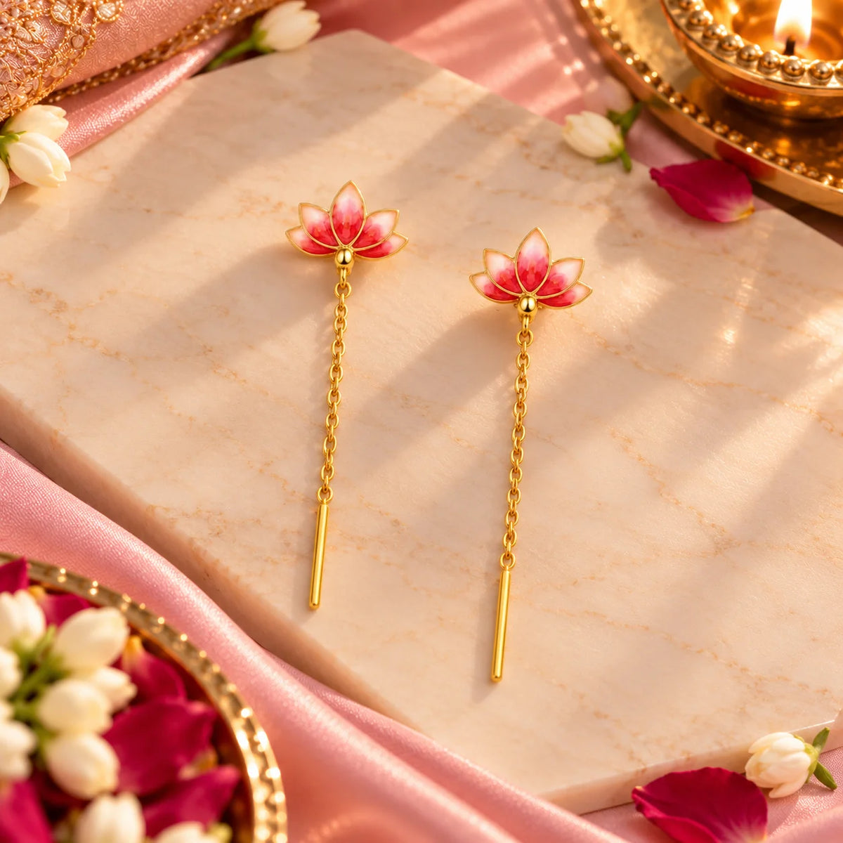 Roovi Lotus Petal 2 in 1 Style 925 Silver Lotus Petal Long Earrings