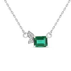 Roovi 925 Silver Whispers of Leaf Emerald Necklace
