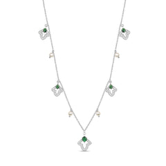 Roovi 925 Silver Graceful Emerald Pearl Necklace