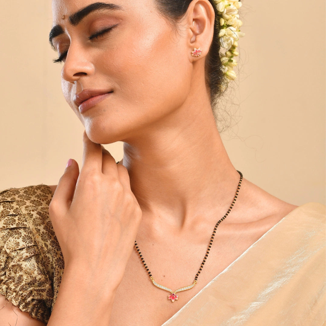 Roovi Padma Lotus 925 Silver Mangalsutra Design