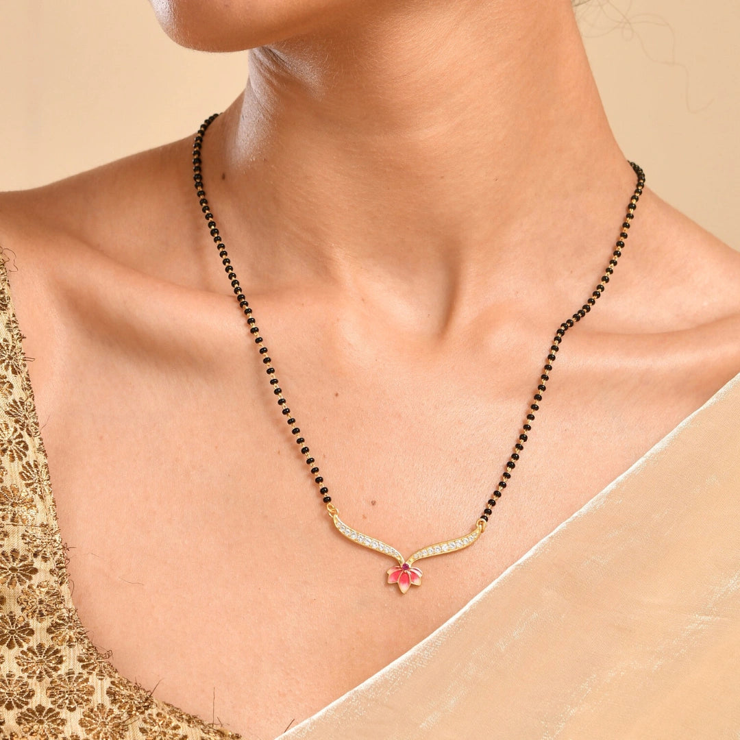 Roovi Padma Lotus 925 Sterling Silver Mangalsutra Pendant