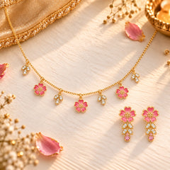 Roovi 925 Sterling Silver Bloomina Blush Necklace & Earring Set for Women | Lightweight Minimal Jewelry Combo