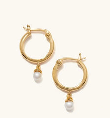 Roovi Tinkle 925 Silver Pearl Hoops with 22kt Gold Plating