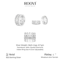 Roovi 3 in 1 Style 925 Silver Party Wear American Diamond Ring