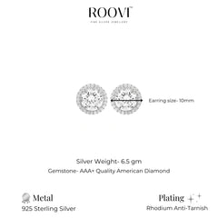 Roovi Shine Big 925 Silver Diamond Stud Earrings for Women