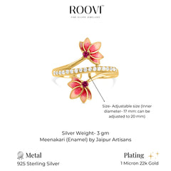 Lotus Bloom 925 Silver Ring with Meenakari I 1 Pc