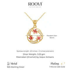 Padma Lotus 925 Silver 22kt Gold Plated Necklace