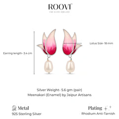 Divine Lotus 925 Silver Party Earrings with Real Pearl