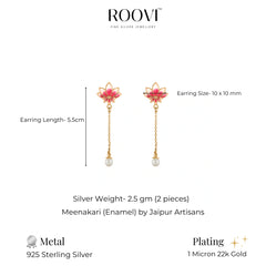 Lotus Grace 925 Silver Long Earring with Pearl