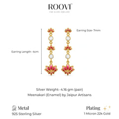 Padma Lotus 925 Silver Long Earrings for Parties