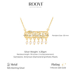 Roovi Flora Pearl Necklace in 925 Silver with 22kt Gold Plating