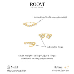 Jiya 925 Silver Stack Ring with 22kt Gold Plating (Set of 3 Rings)