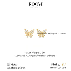 Roovi Butterfly Stud Earrings in 925 Silver with 22kt Gold Plating