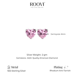 Roovi 925 Silver Heart Studs with American Diamond