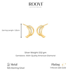 Roovi Pure 925 Silver 24kt Gold Plated Studs For Office Wear