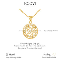 Roovi Sun Kissed Flower 925 Silver Necklace with 22kt Gold Plating