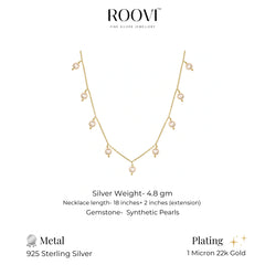 ROOVI Shine Pure 925 Silver Dangle Pearl Neckalce with 22kt Gold Plated