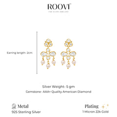 Noor Partywear Dangler 925 Silver Earrings with 22kt Gold Plated