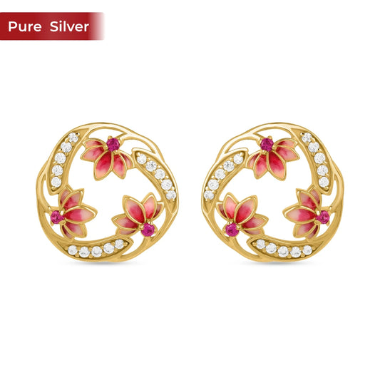 Roovi Lotus Bloom Pure 925 Silver Party Wear Stud Earrings For Women