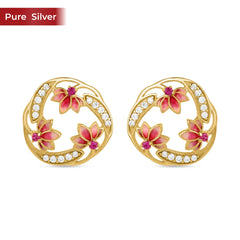 Roovi Lotus Bloom Pure 925 Silver Party Wear Stud Earrings For Women