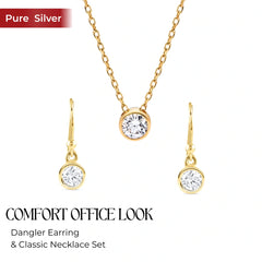 Roovi 925 Sterling Silver American Diamond Necklace & Dangler Set for Women | Lightweight Minimal