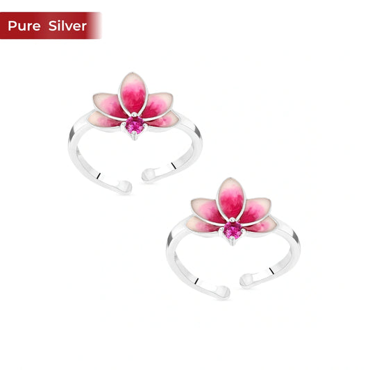 Roovi Laxmi's Grace Lotus 925 Silver Adjustable Toe Ring for Women | Daily Wear I 2 PC