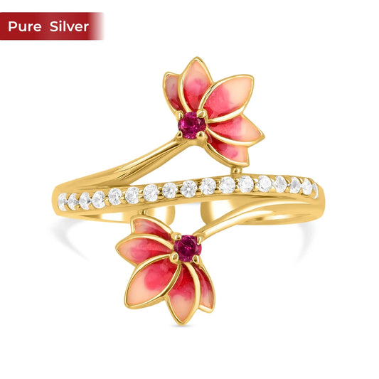 Roovi Lotus Bloom 925 Sterling Silver Lotus Ring I Adjustable Size