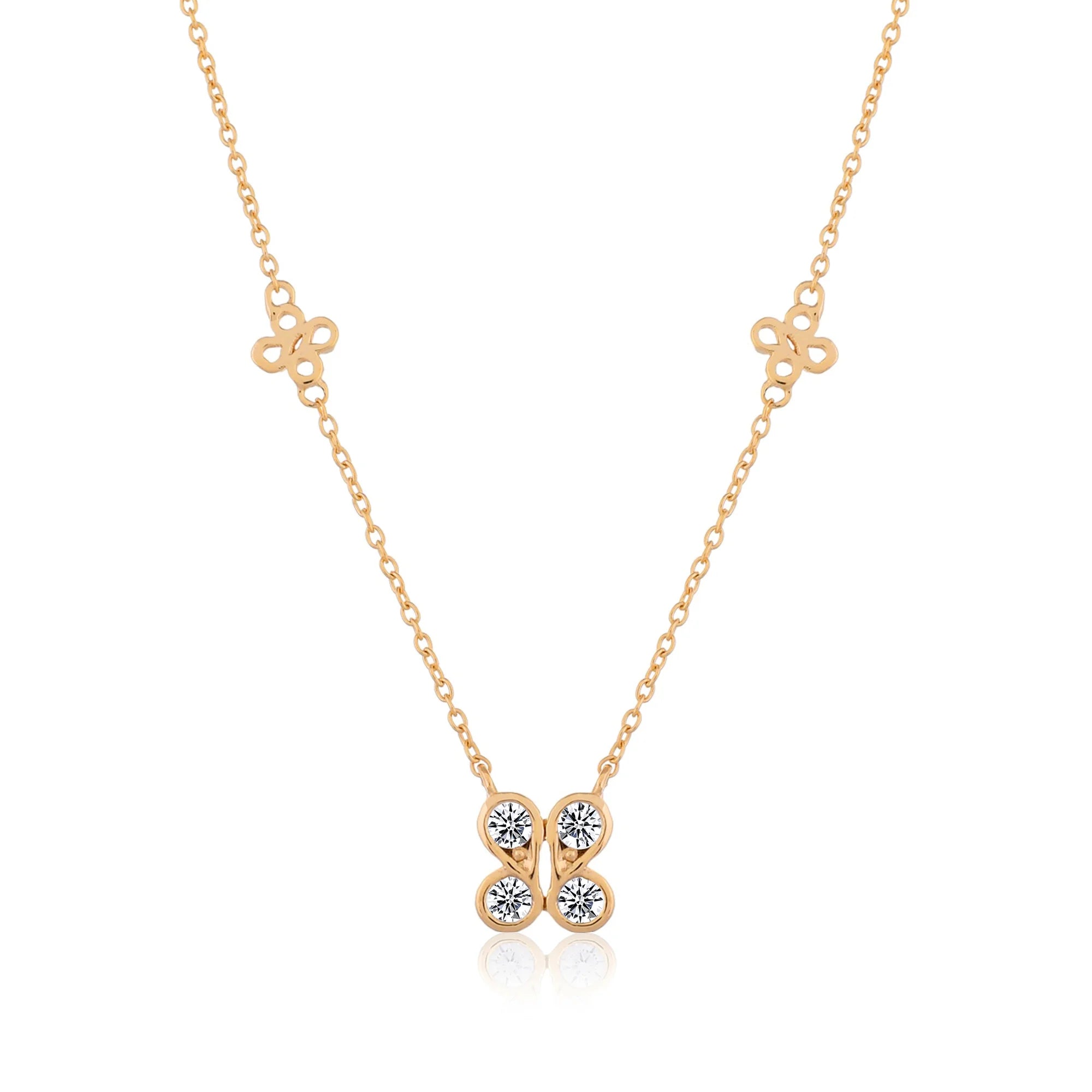 Roovi Butterfly  Necklace in 925 Silver 22kt Gold Plated American Diamond