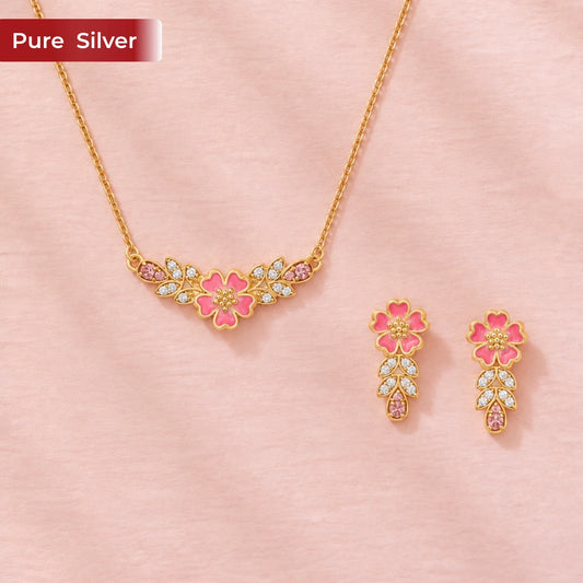 Roovi 925 Sterling Silver Gulabi Blush Necklace & Earring Set for Women | Lightweight Minimal Jewelry Combo