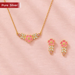 Roovi 925 Sterling Silver Gulabi Blush Necklace & Earring Set for Women | Lightweight Minimal Jewelry Combo