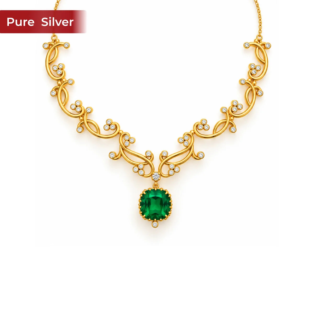 Roovi Emerald Empress 22kt Gold Plated Necklace in 925 Silver